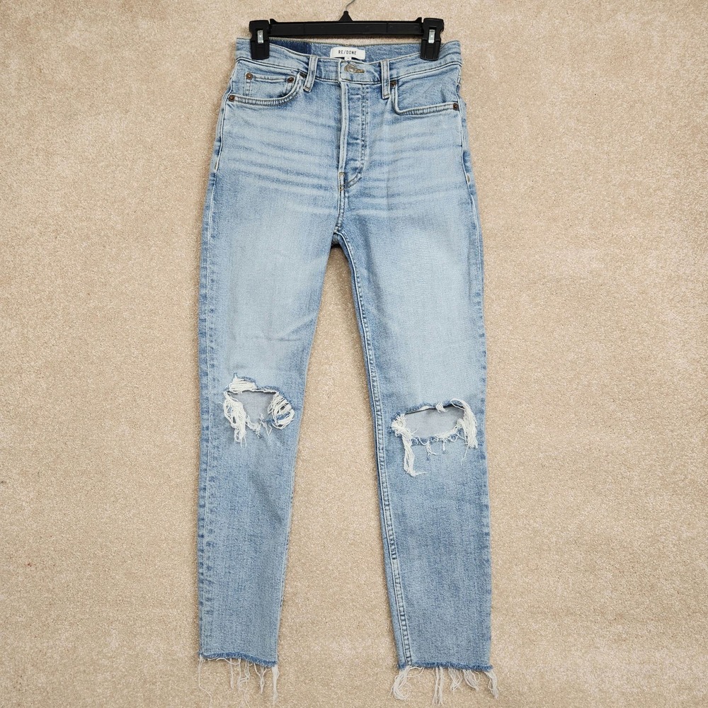Re/Done Light Wash Button Fly 90's High Rise Ankle Crop Denim Jeans Size 26